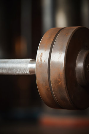 A close up of a barbell with a metal rod, AIの素材