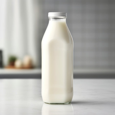 A bottle of milk sitting on a table, AIの素材