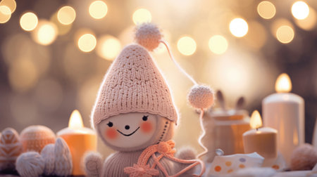 A christmas decoration with a toy in a knitted hat, AIの素材