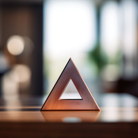 A wooden triangle on a table in front of a window, AIの素材