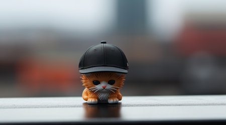 A small figurine of a cat wearing a baseball cap, AIの素材
