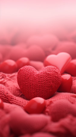 A red heart is surrounded by many hearts, AIの素材