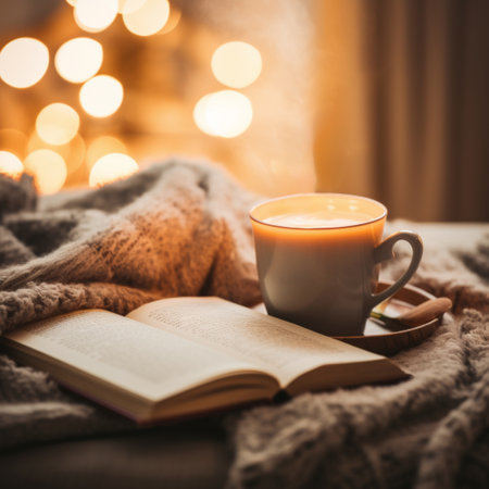 Coffee cup and book on the couch, AIの素材
