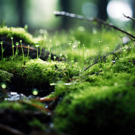 Mossy forest, green grass, AIの素材