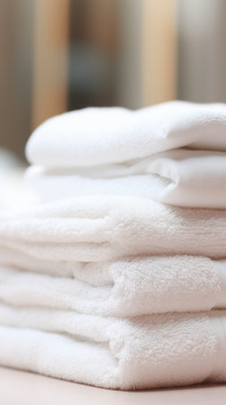 A stack of white towels on a table, AIの素材