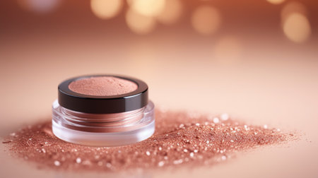 A jar of pink powder on a table with bokeh, AIの素材