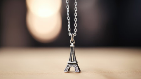 A small silver necklace with the eiffel tower on it, AIの素材