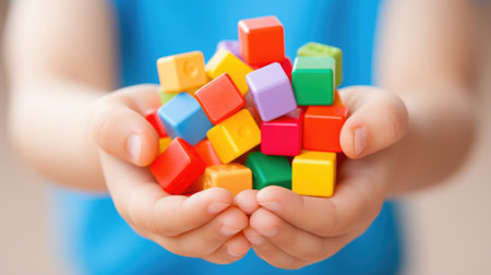 A child holding a colorful toy block, AIの素材