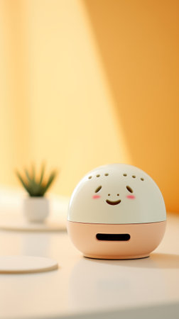 A small white and pink alarm clock sitting on a table, AIの素材