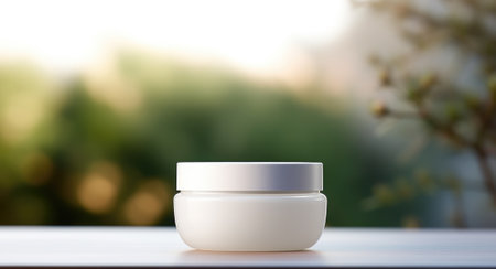 A white jar of cream sitting on a table, AIの素材