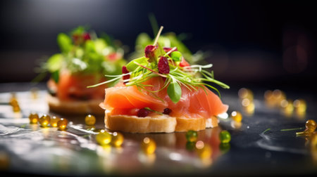 A plate with smoked salmon and vegetables on it, AIの素材