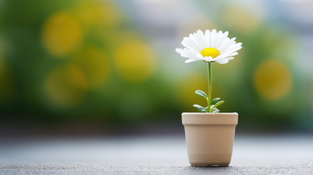 A single white daisy flower is in a pot, AIの素材
