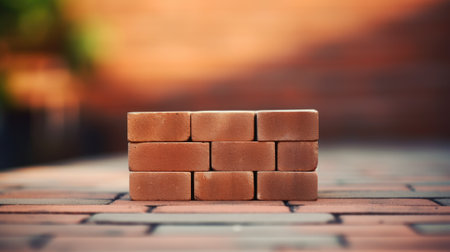 A brick block sitting on a wooden floor, AIの素材