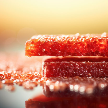 A close up of a piece of red jelly, AIの素材