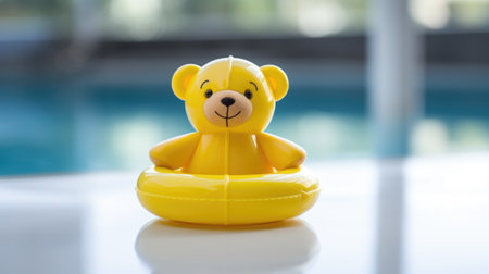 A yellow teddy bear sitting on a pool float, AIの素材