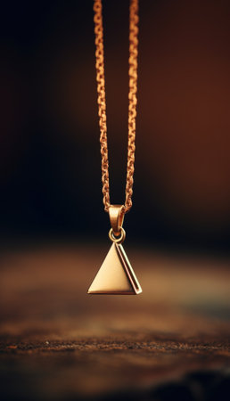 A gold triangle pendant on a chain, AIの素材
