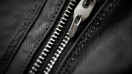 Close up of zipper on black fabric, AIの素材