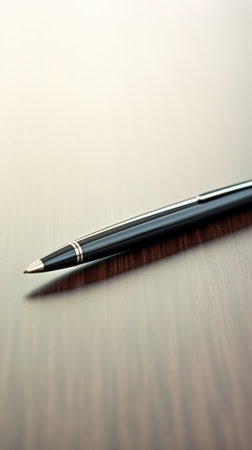 A black pen laying on a wooden table, AIの素材