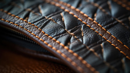 Closeup of a leather bag with stitching, AIの素材