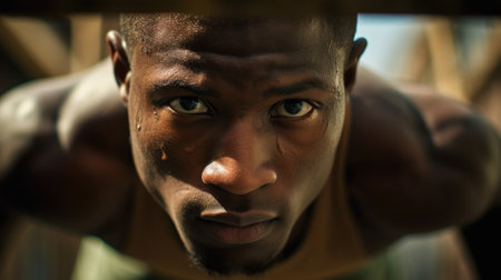 A man is doing push ups on a bench, AIの素材