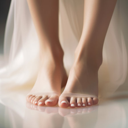 A womans feet in a white dress, AIの素材