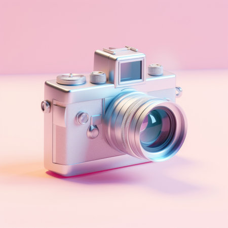 A silver camera on a pink background, AIの素材