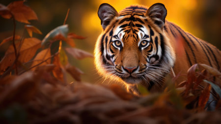 A tiger is standing in the middle of a forest, AIの素材