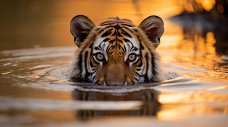 A tiger is swimming in the water, AIの素材