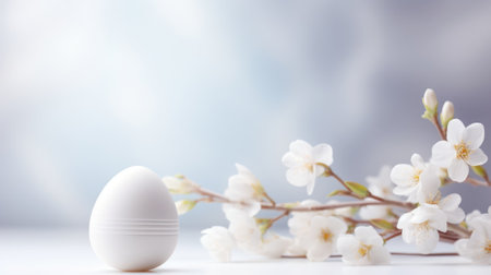 Easter egg with cherry blossom on white background, AIの素材
