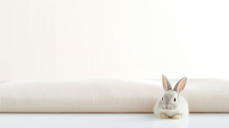A white rabbit sitting on top of a bed, AIの素材