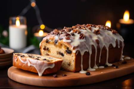 A loaf of bread with icing and a candle, AIの素材