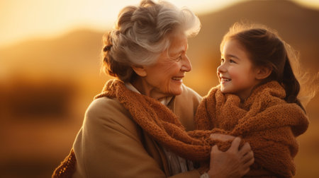 An older woman hugging a young girl, AIの素材
