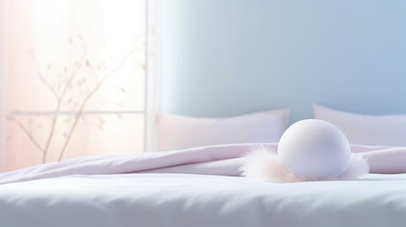 A white egg on top of a bed with pink sheets, AIの素材