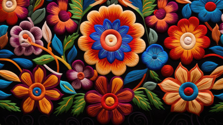 Colorful flowers are painted on a black background, AIの素材
