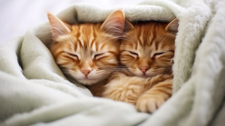 Two cats are sleeping in a blanket, AIの素材