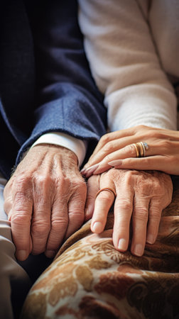An elderly couple holding hands with their hands, AIの素材