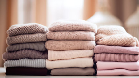 A stack of sweaters on a table, AIの素材