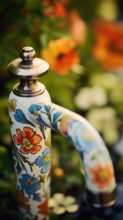 A colorful faucet with flowers on it, AIの素材