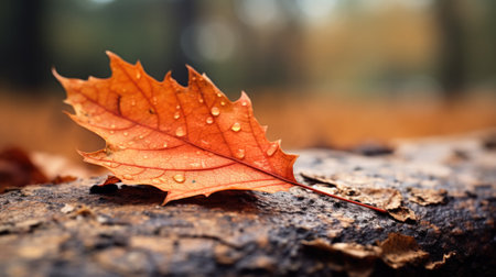 An orange leaf sits on top of a fallen tree, AIの素材