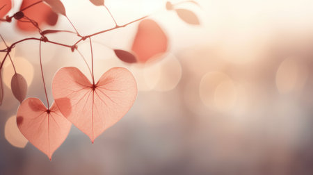 Two heart shaped leaves hanging from a branch, AIの素材