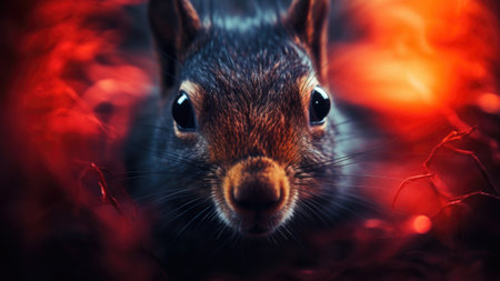 A close up of a squirrel with red eyes, AIの素材