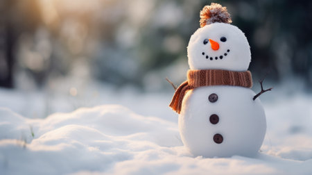 A snowman is standing in the snow, AIの素材