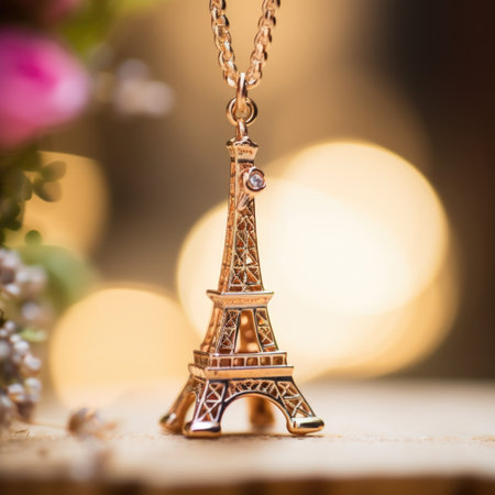 A necklace with a gold eiffel tower on it, AIの素材