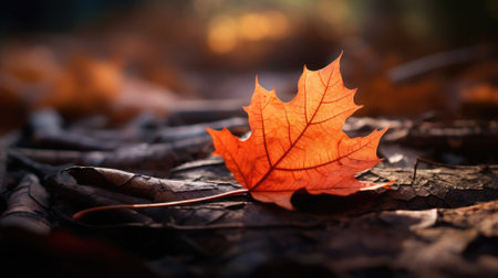 A single orange maple leaf on the ground, AIの素材