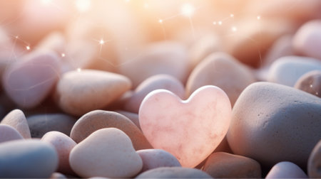 A heart shaped stone is placed on a pile of rocks, AIの素材