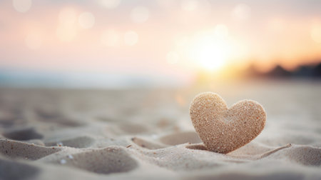 Heart on the beach at sunset, AIの素材