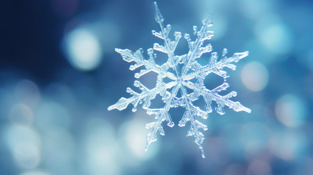 A snowflake is shown in front of a blue background, AIの素材