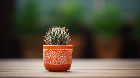 A small cactus plant is sitting in an orange pot, AIの素材