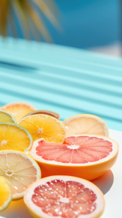 A white plate with sliced citrus fruit on it, AIの素材