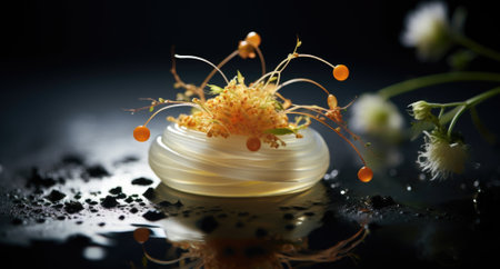 A small vase with flowers and a small piece of food, AIの素材